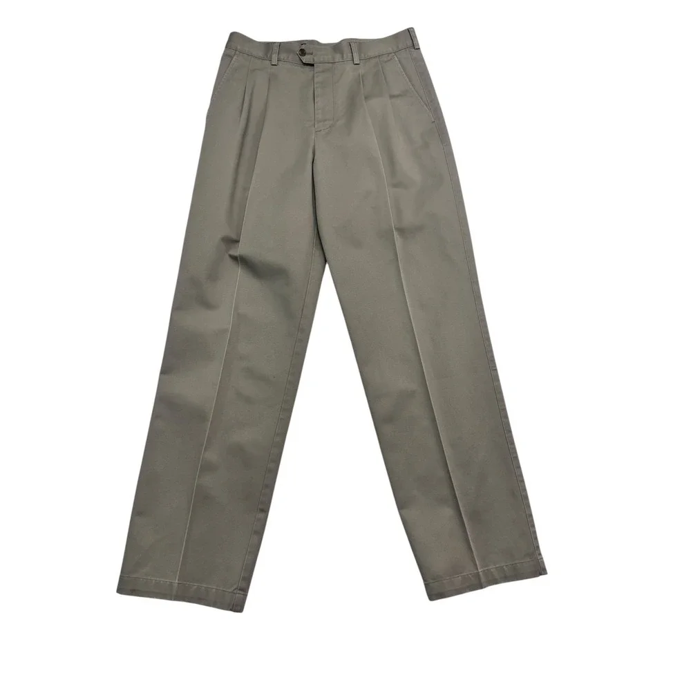 vtg Nordstrom 33x33 Taupe Chino Pants Pleated High Waisted Wide Leg Cotton